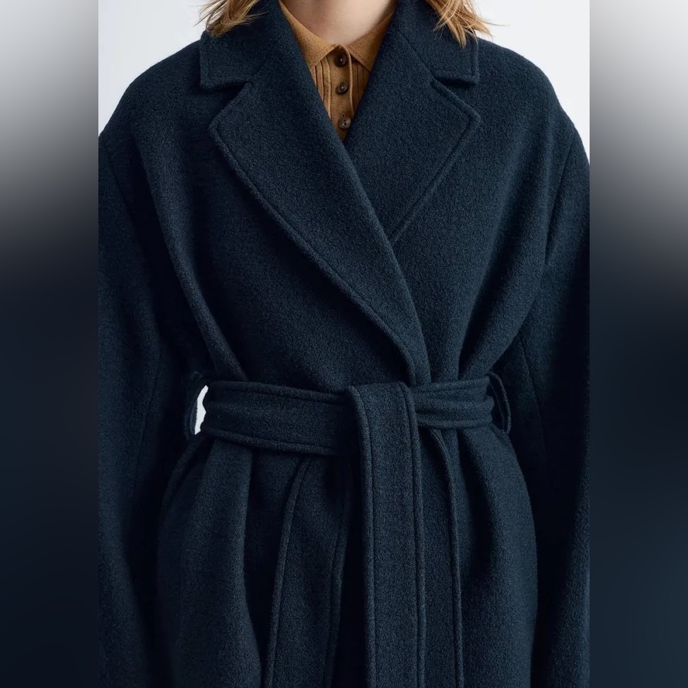 & Other Stories Navy Wrap Belted Pea Coat - Picture 2 of 6